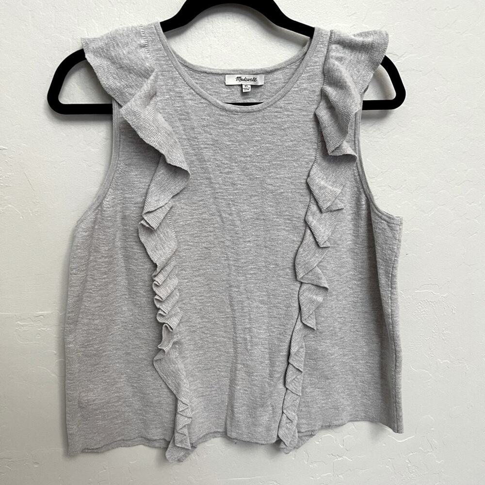 Market & Spruce Gray Ruffle Sleeveless Top